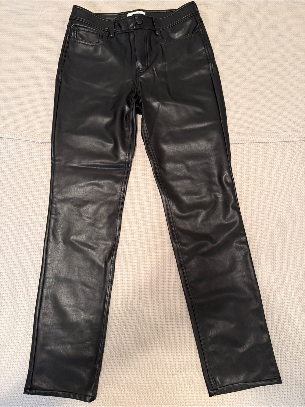 Calvin Klein black Faux Leather Straight-Leg Pants